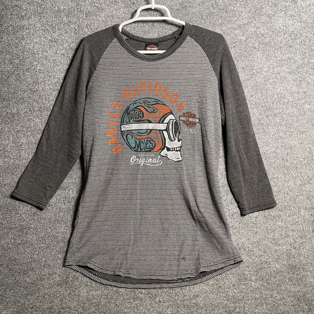 Harley Davidson Y2K Termal Shirt Men's Sz L Gray Skull